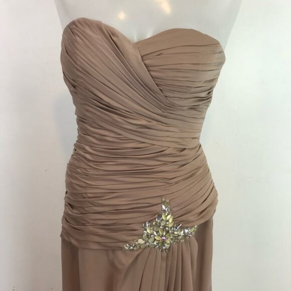 Franssical A-Line mother of bride dress & Bolero jacket tan color size 6 - Picture 8 of 16